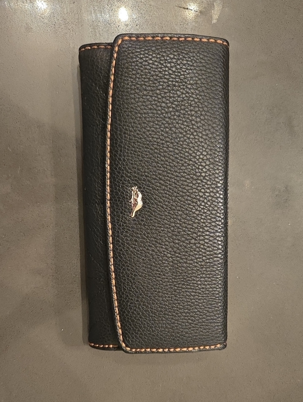 Women's Black Leather Trifold Wallet with Contrast Stitching